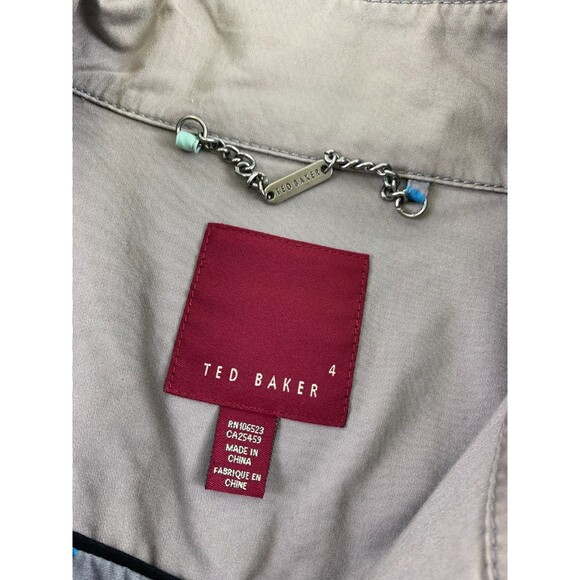 Ted Baker Ruffle Trench Coat Belted Jacket Button Collared Gray Cotton Womens 4 - Picture 8 of 15